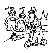 coloriage Telettubies font de la trottinette